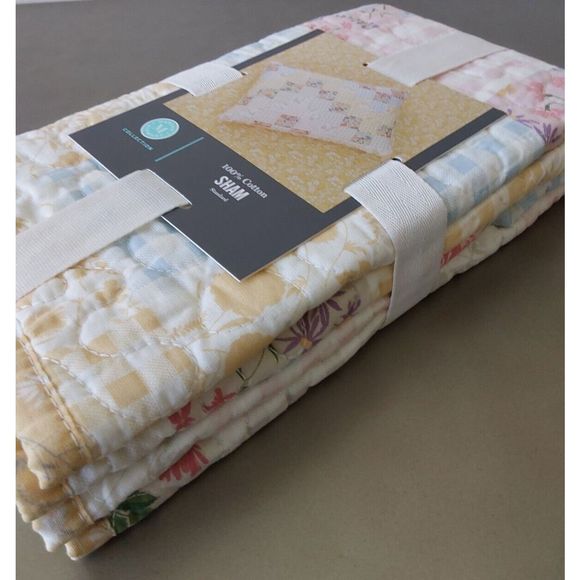 Martha Stewart Collection CHECKER FLORAL Multicolor Quilted Standard Pillow Sham - Picture 5 of 9